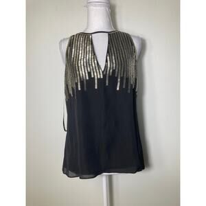 Black Sleeveless Sequin Fringe Blouse